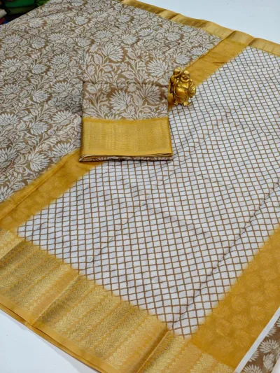 Hand-Block Printed Kalamkari Cotton-Silk Saree